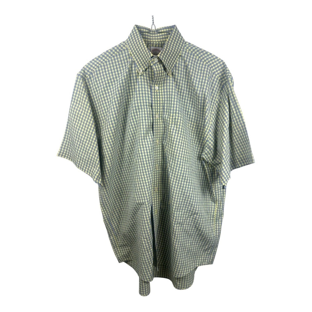Brooks Brothers Men's L Yellow Blue Check Short Sleeve Button Down Shirt